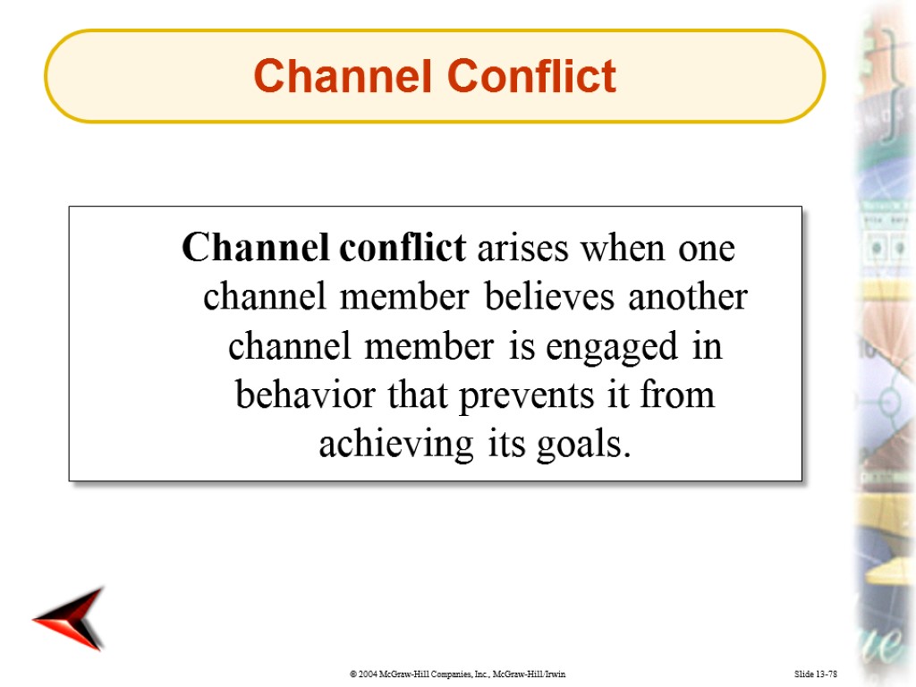 Slide 13-78 Channel conflict arises when one channel member believes another channel member is